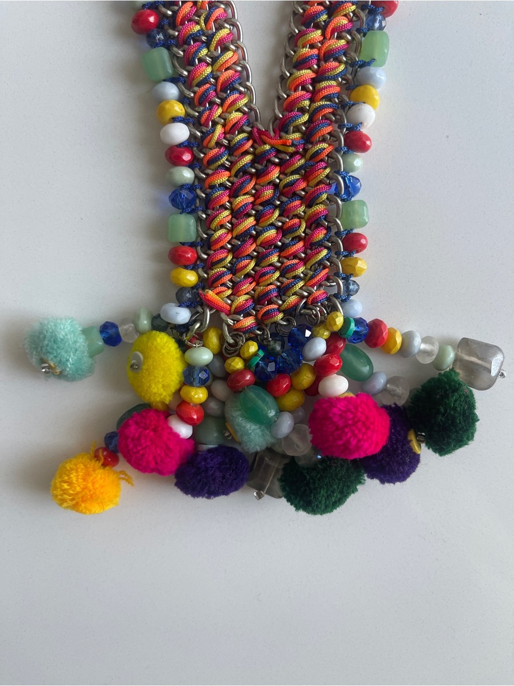 Beaded Pom-Pom Necklace